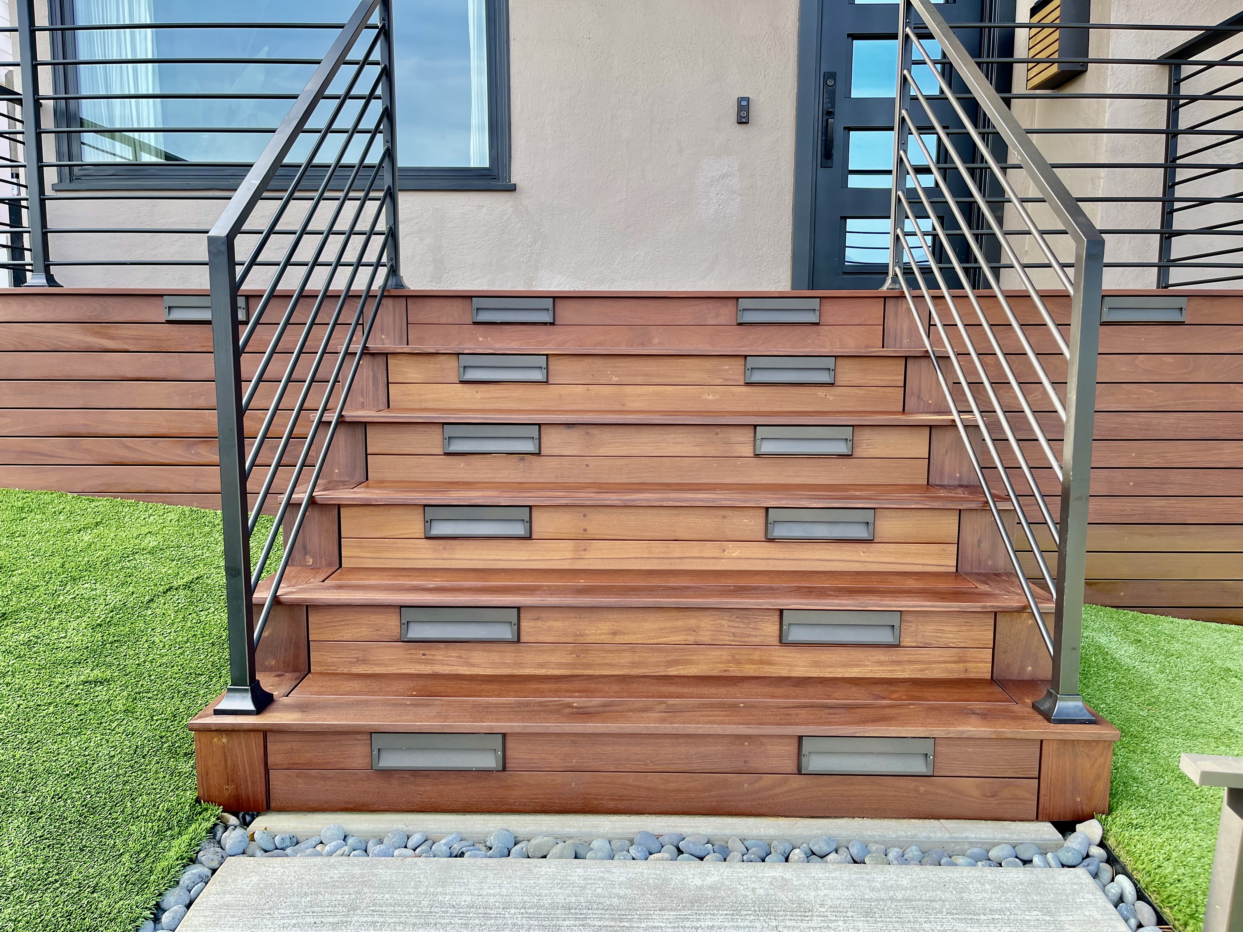 Custom outdoor stairs with redwood treads